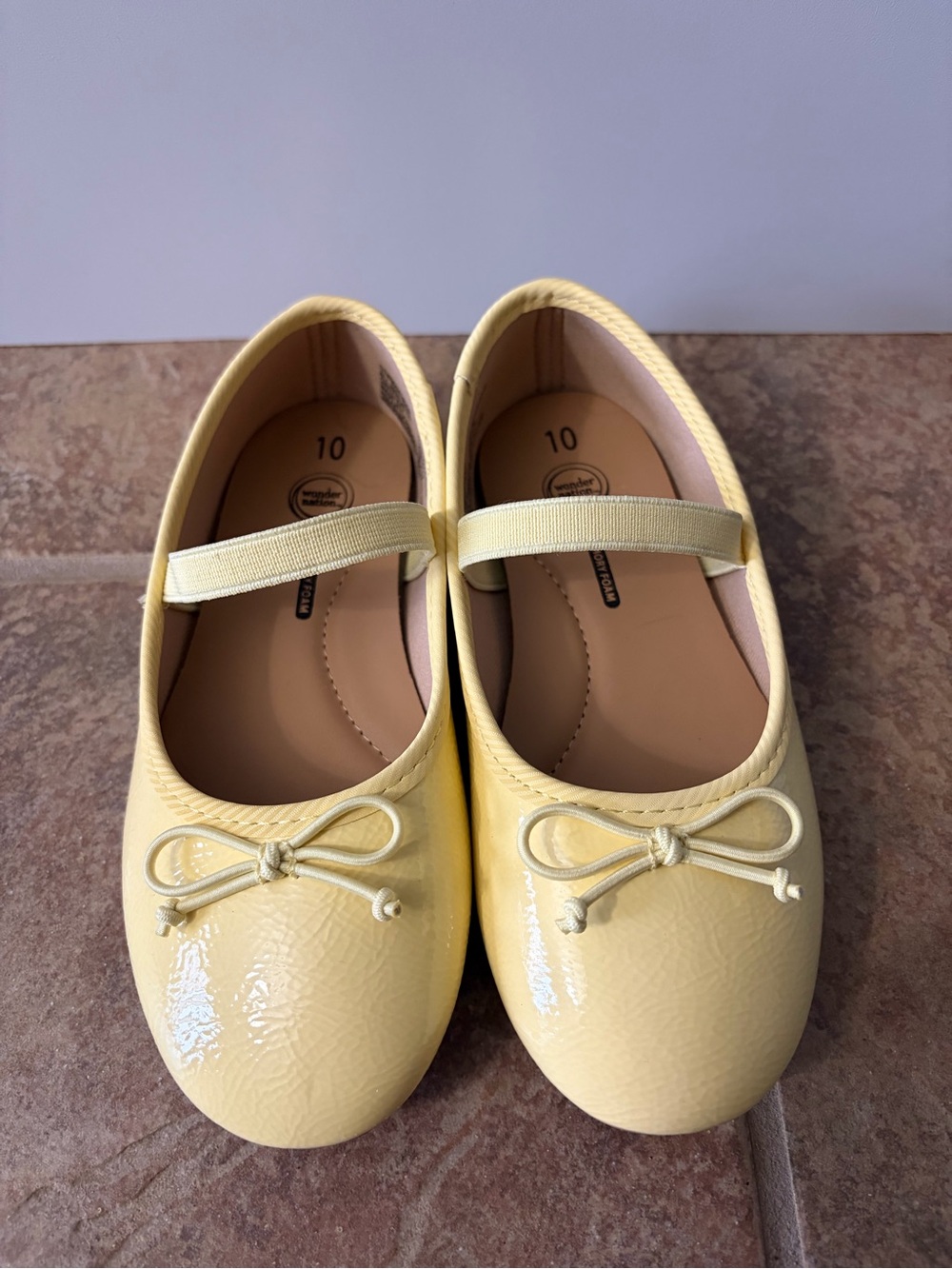 Wonder nation Girls' Yellow Ballet Flats with Bow - Kids Shoes size 10